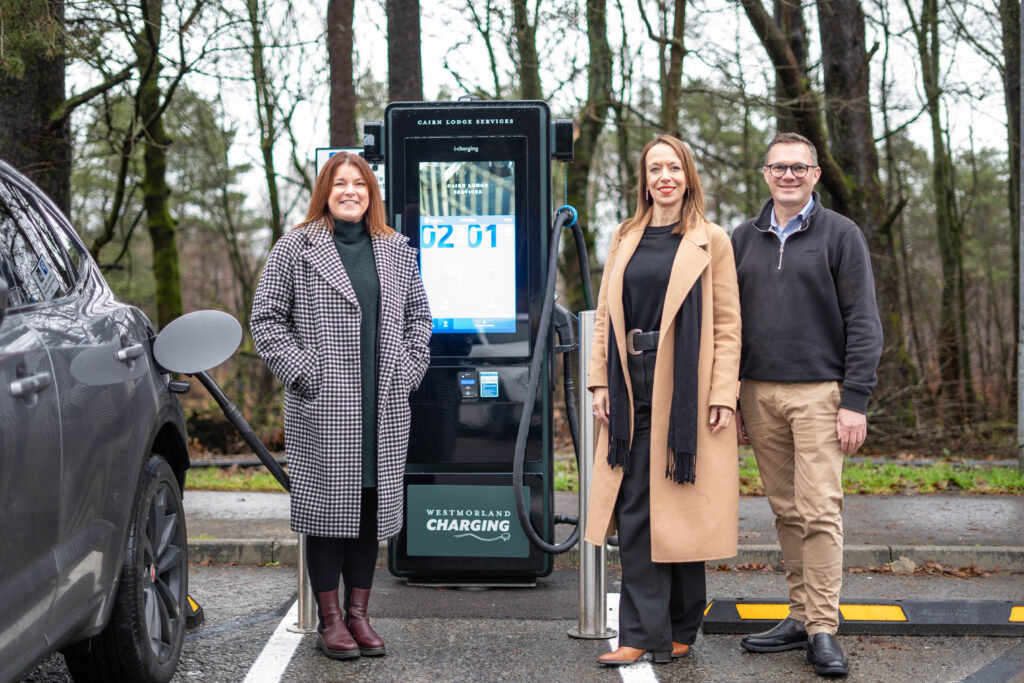 From left: Caroline Leigh, property director at Westmorland; Anne Buckingham, managing director SIS, part of SWARCO Smart Charging; and Matt Barney, business development manager, GeoPura