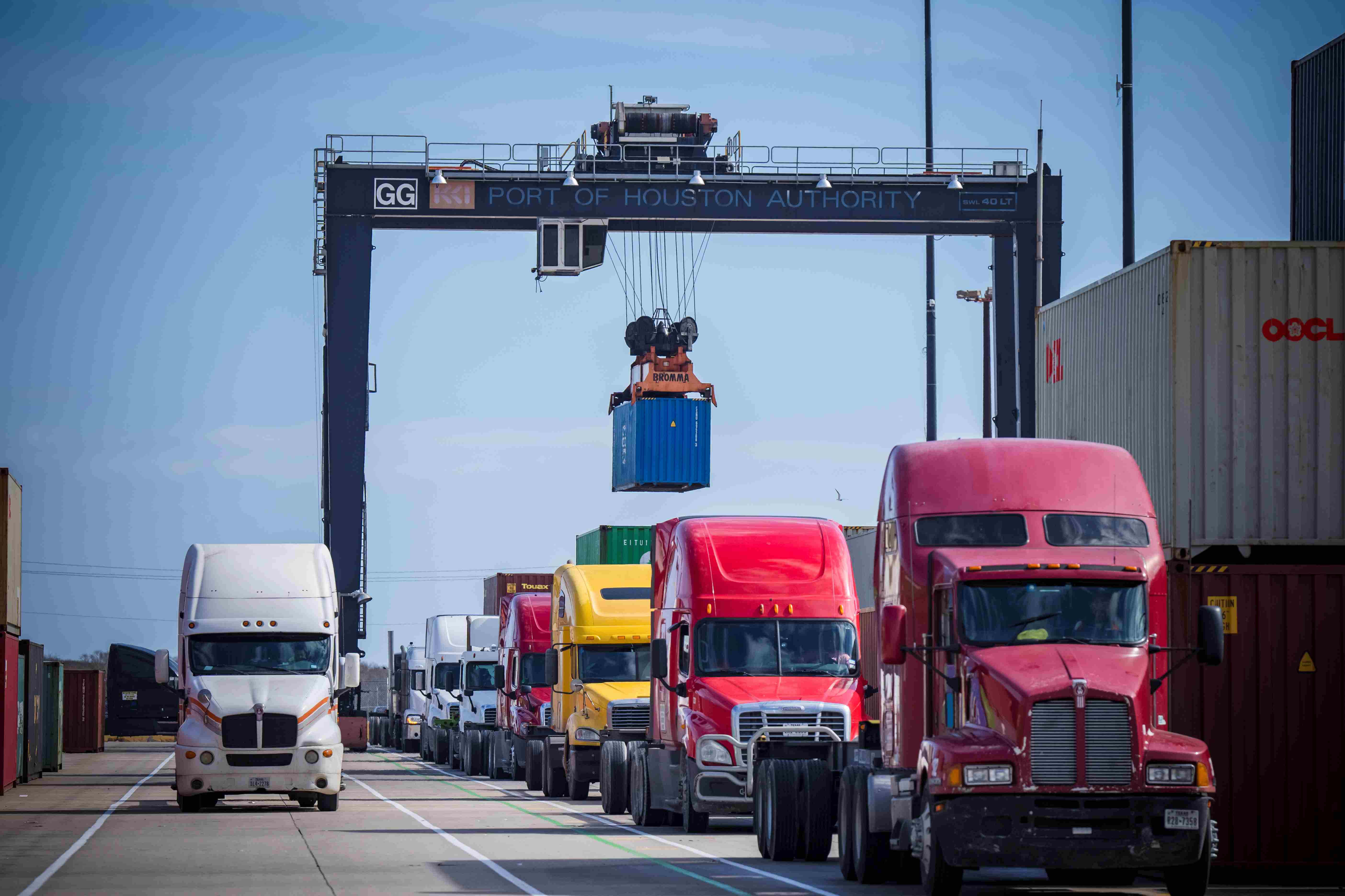 Truck activity on a container yard at one of Port Houston's two container terminals. Port Houston's Barbours Cut and Bayport container terminals handle more than 70% of all the container cargo through the Gulf. Photo: Port Houston