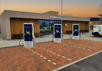 Starbucks UK and Osprey are working together to develop new EV rapid charging locations for Starbucks customers. The first EV charging facility is open at new Starbucks drive-thru on Intown Road in Aberdeen, Scotland. Photo: Osprey Charging
