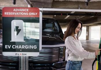 The Flash and Mavi.io partnership enables drivers to enter parking facilities to activate an EV charger without leaving their vehicles. Photo: Flash