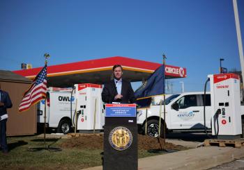 Kentucky Governor Andy Beshear sharing remarks at the groundbreaking event on new NEVI site. Photo: ABB E-mobility