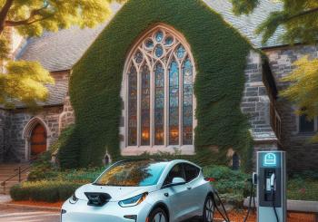 Religious facilities, including churches, often have a great deal of parking space that is only used one or two days per week. AI image: Microsoft Bing
