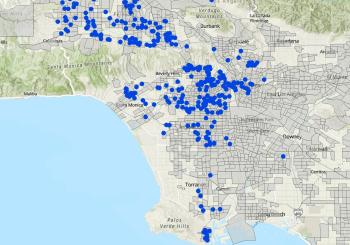 Flo's curbside chargers (blue) located in Justice40 (gray) communities in Los Angeles. Graphic: Flo