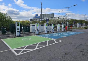 Six new high-powered 350kW capable chargers at Roadchef Rownhams Eastbound on the M27. Photo: Roadchef